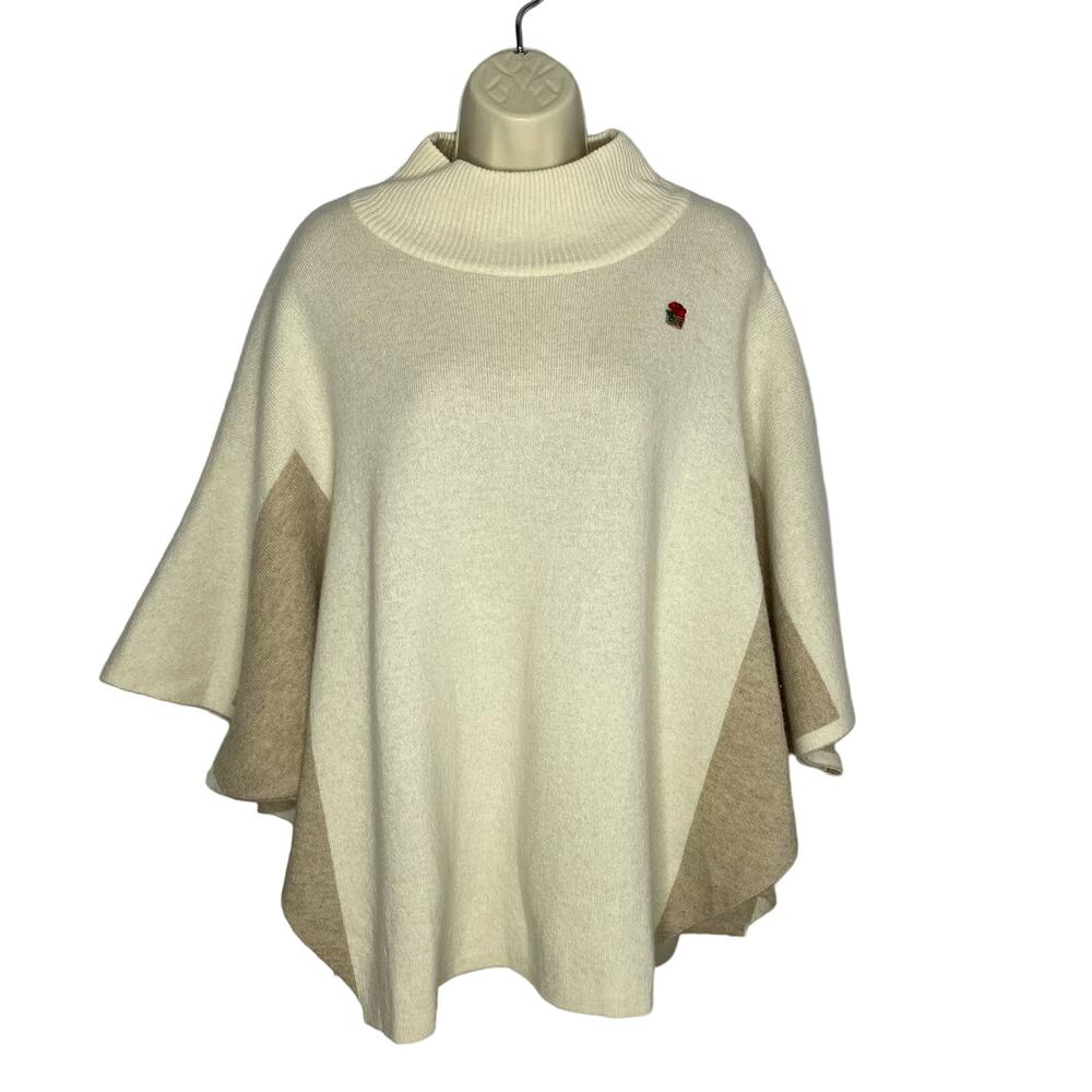 Note Di Anita Women's Sweater Poncho Wool Shawl Made in Italy Tan One Size